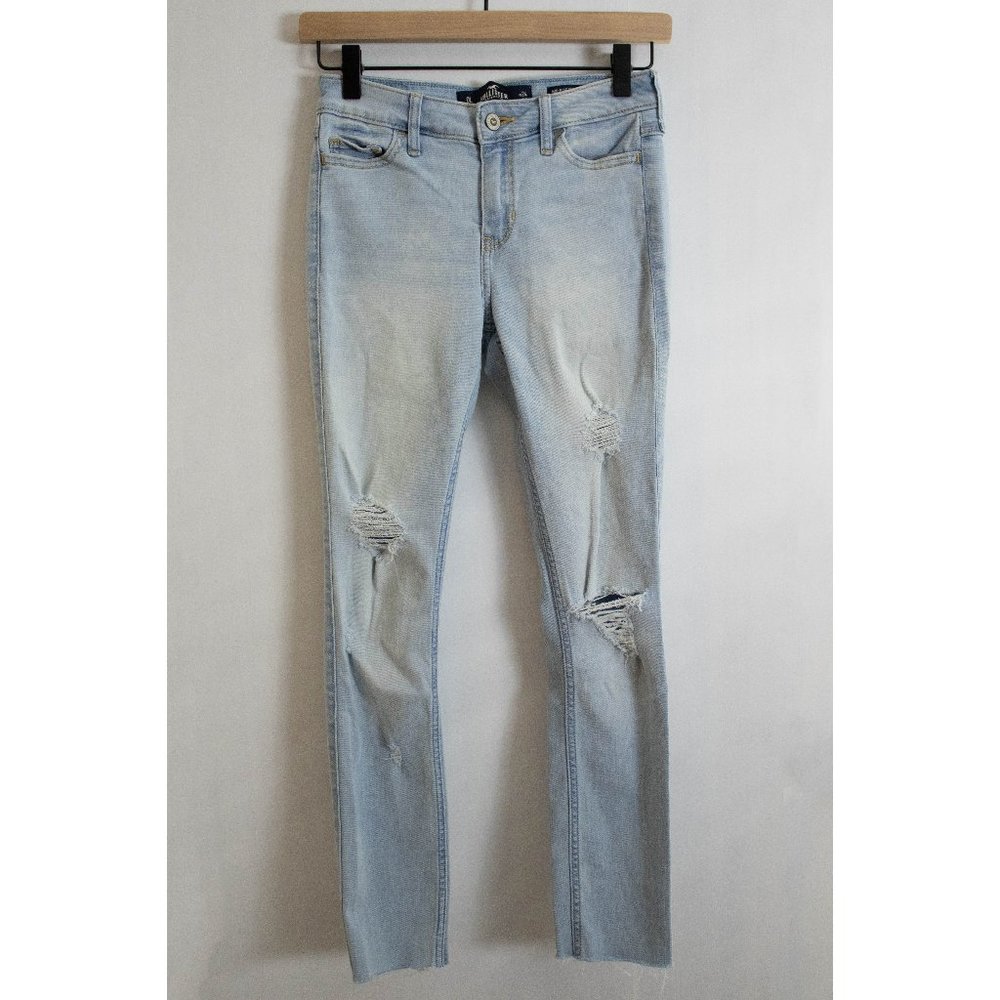 Hollister Mid-Rise Super Skinny Stretch Distressed Jeans - Light Wash - W24